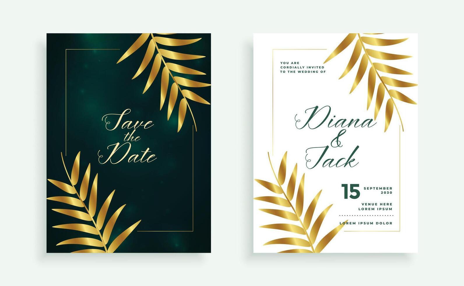 elegant gouden bladeren premie bruiloft kaart uitnodiging ontwerp vector