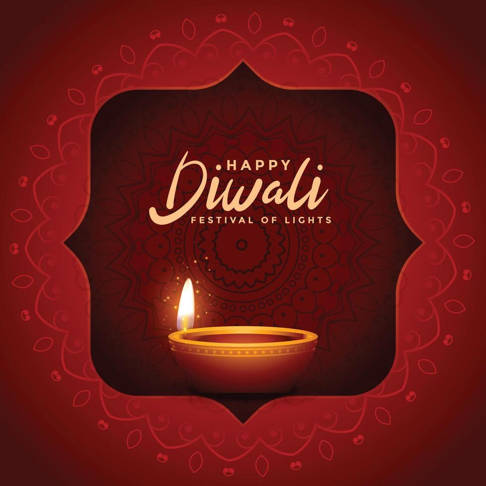 Indisch stijl gelukkig diwali rood glimmend achtergrond vector