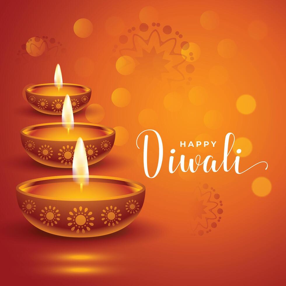 gelukkig diwali banier met 3d olie diya Aan bokeh oranje backgorund vector