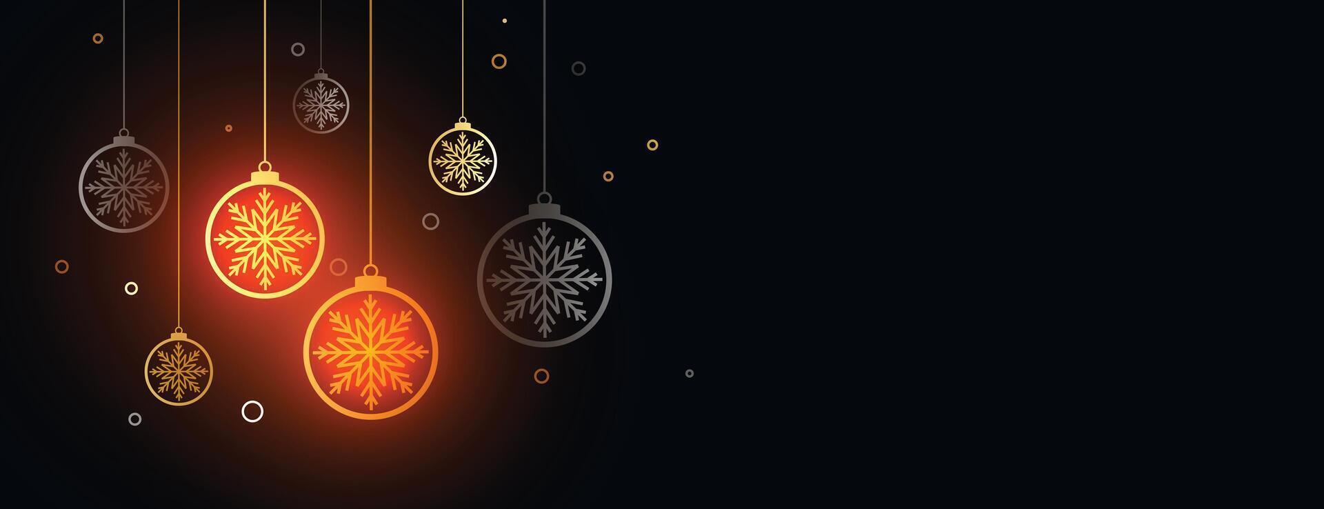 decoratief vrolijk Kerstmis festival banier met hangende kerstballen vector
