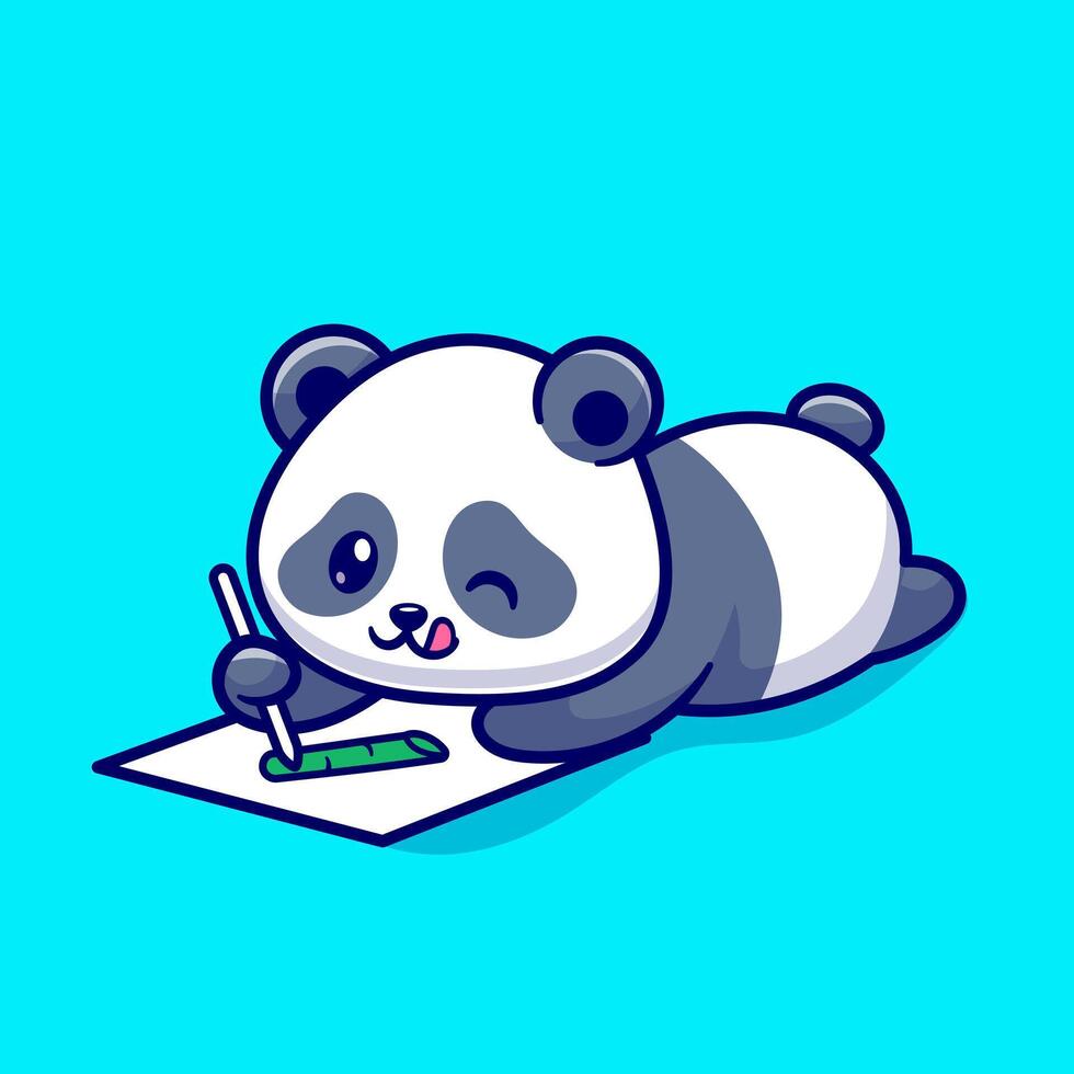 schattig panda tekening bamboe Aan papier tekenfilm vector icoon illustratie.dier onderwijs icoon concept geïsoleerd premie vector. platte tekenfilm stijl