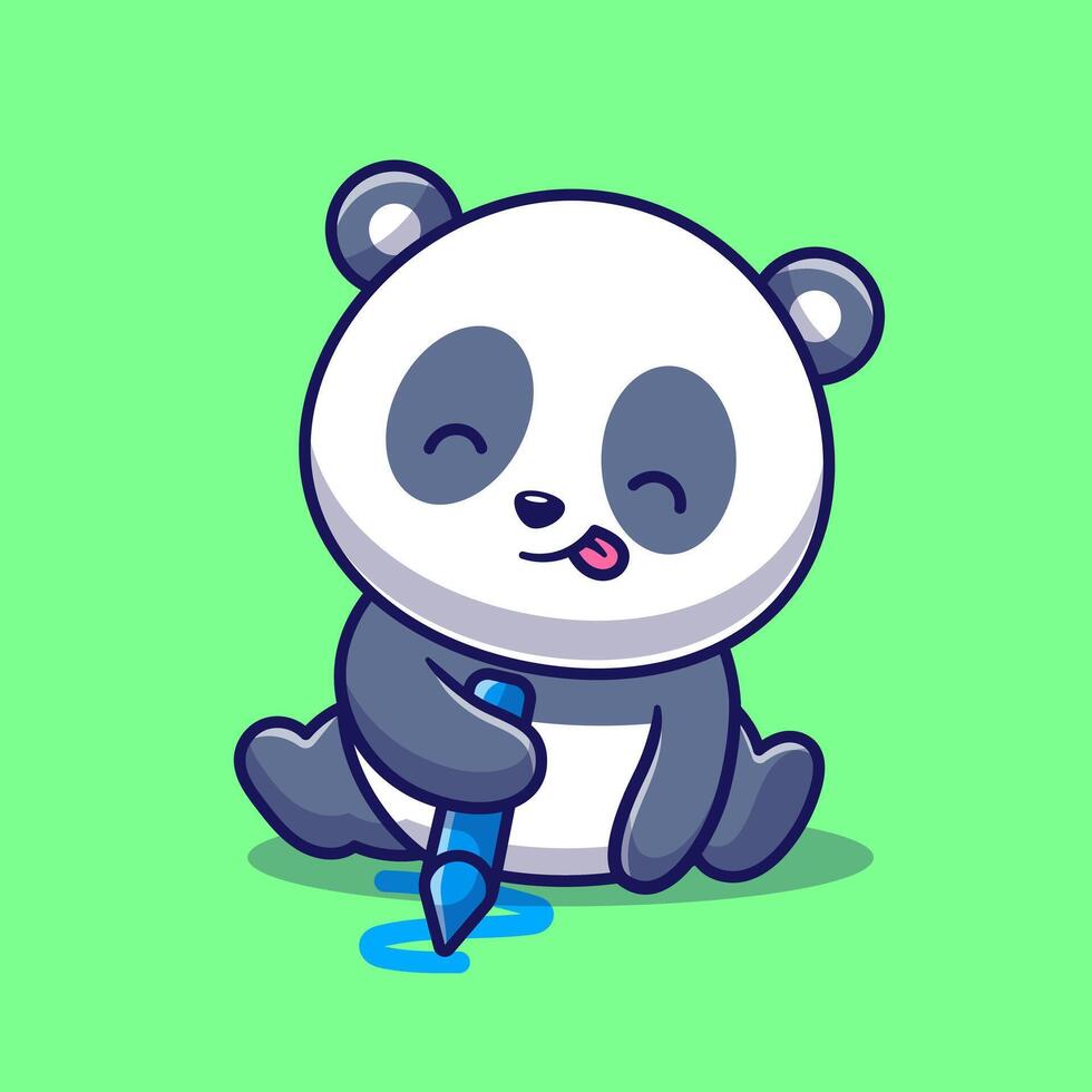 schattig panda tekening met krijt tekenfilm vector icoon illustratie. dier natuur icoon concept geïsoleerd premie vector. vlak tekenfilm stijl