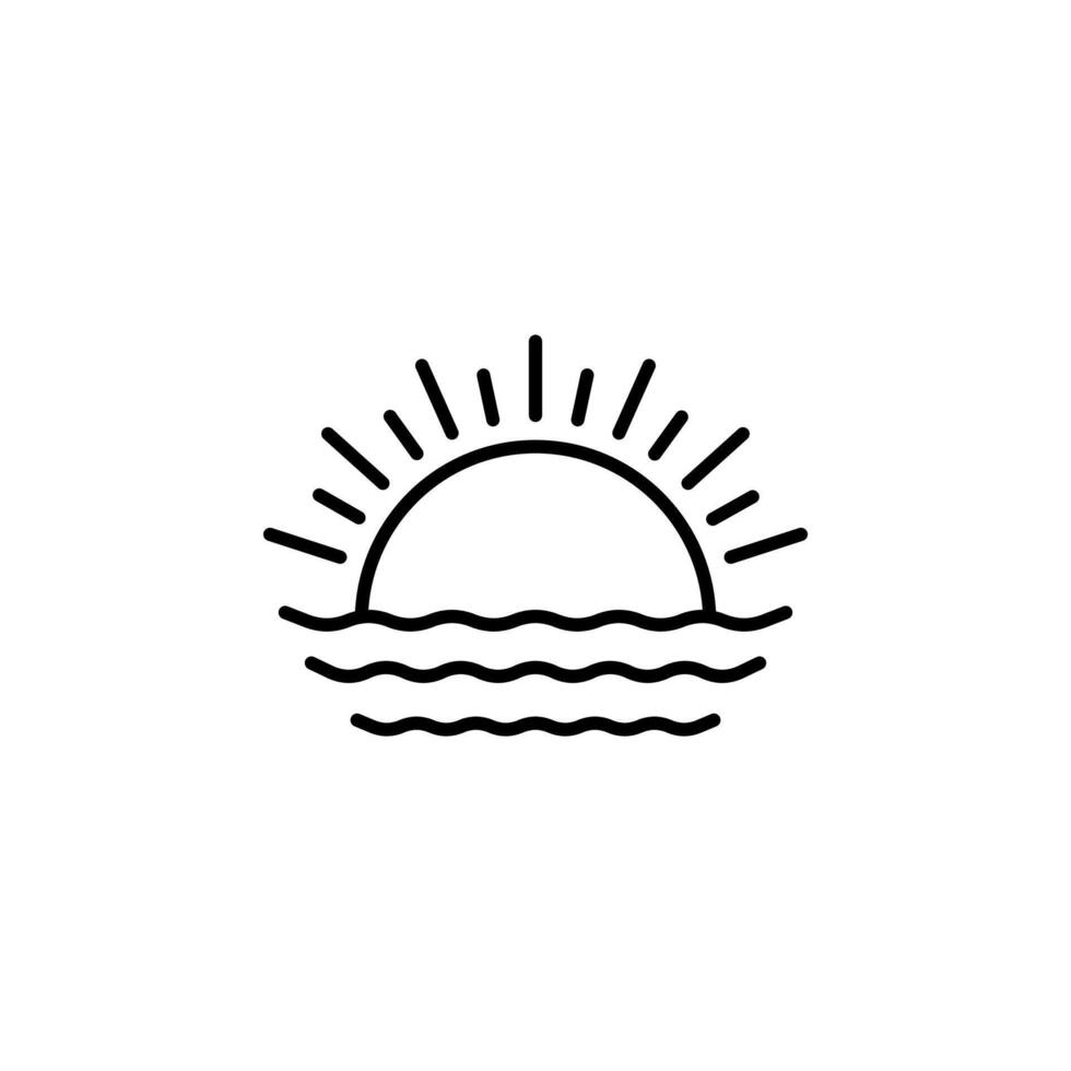 zonsondergang en zee water lijn icoon. zomer weer symbool, logo illustratie. vector grafisch geïsoleerd wit achtergrond.