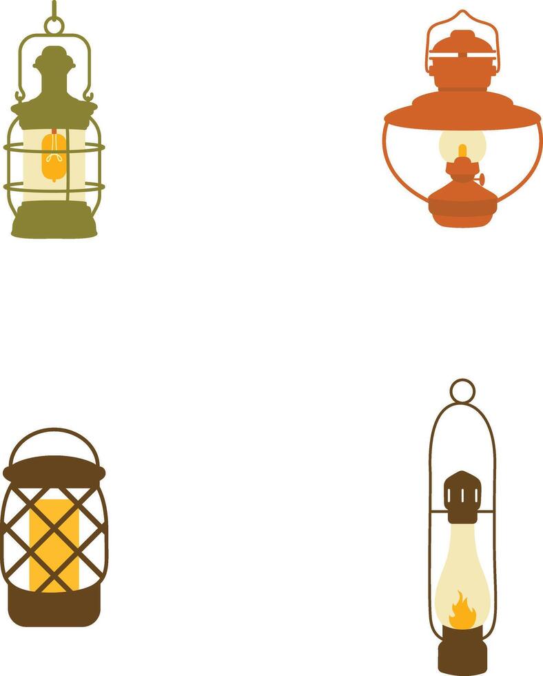 reeks van camping lantaarn lamp illustratie. wijnoogst tekenfilm ontwerp. vector