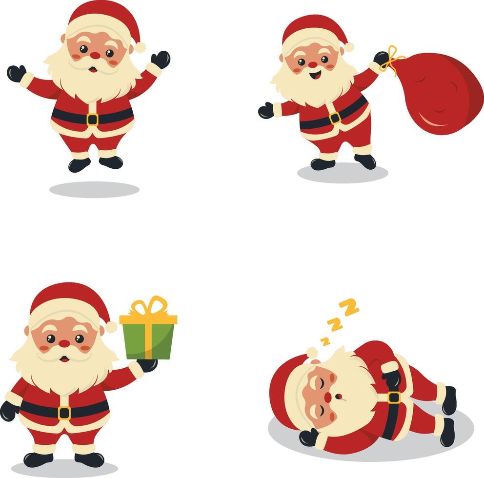 Kerstmis de kerstman claus met verschillend gebaar. tekenfilm karakter verzameling. vector illustratie