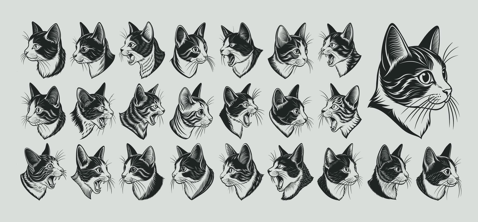 ai gegenereerd verzameling van schattig kant visie Japans bobtail kat hoofd illustratie ontwerp vector