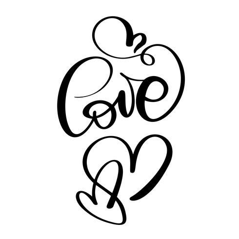 handgeschreven inscriptie LIEFDE en hart Happy Valentines day-kaart, romantisch citaat voor ontwerp wenskaarten, vakantie-uitnodigingen vector
