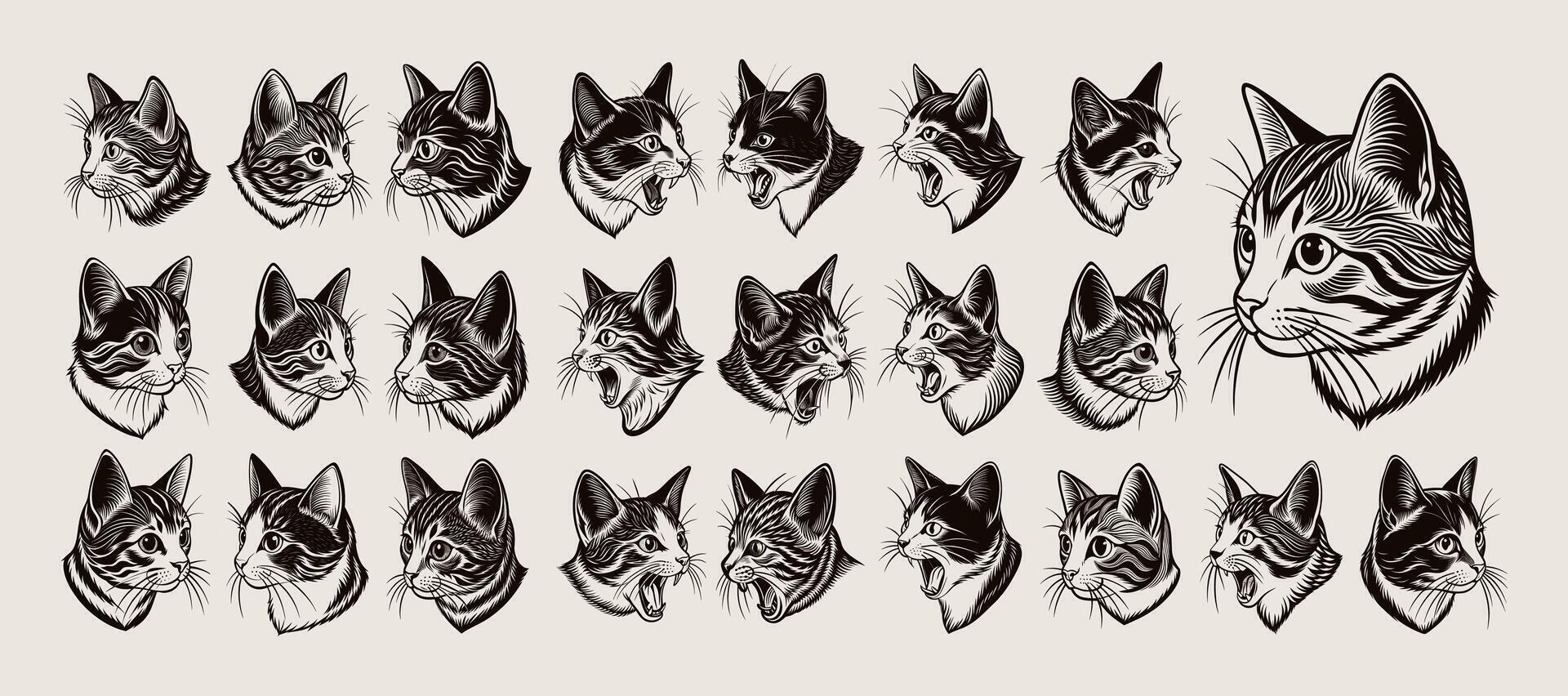 ai gegenereerd bundel van hand- tekening kant visie munchkin kat hoofd ontwerp vector