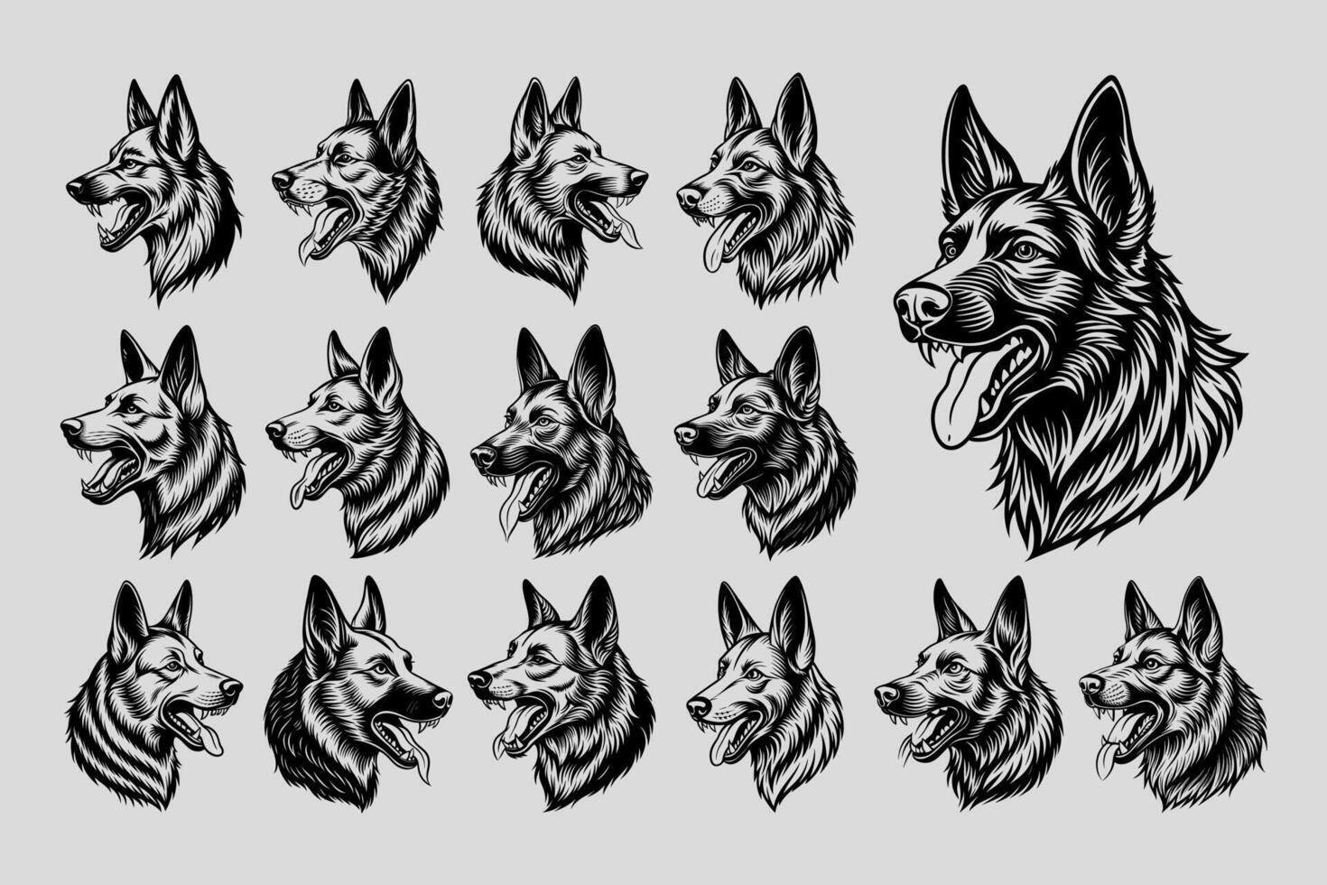 ai gegenereerd gedetailleerd kant visie Duitse herder hond hoofd sticker ontwerp reeks vector