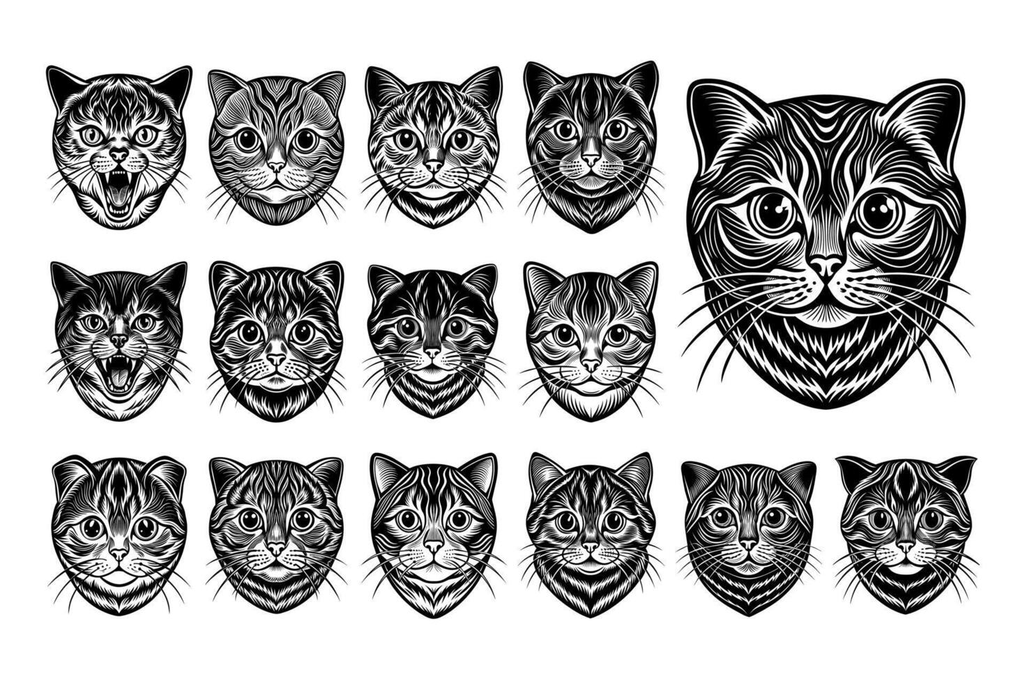 ai gegenereerd bundel van hand- getrokken Schots vouwen kat hoofd illustratie ontwerp vector