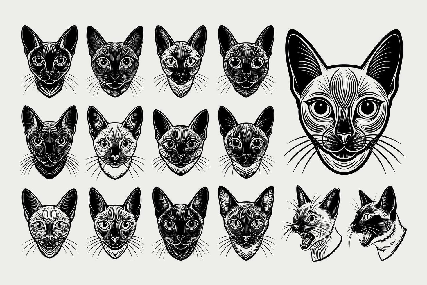 ai gegenereerd mooi tonkinees kat hoofd illustratie ontwerp bundel vector