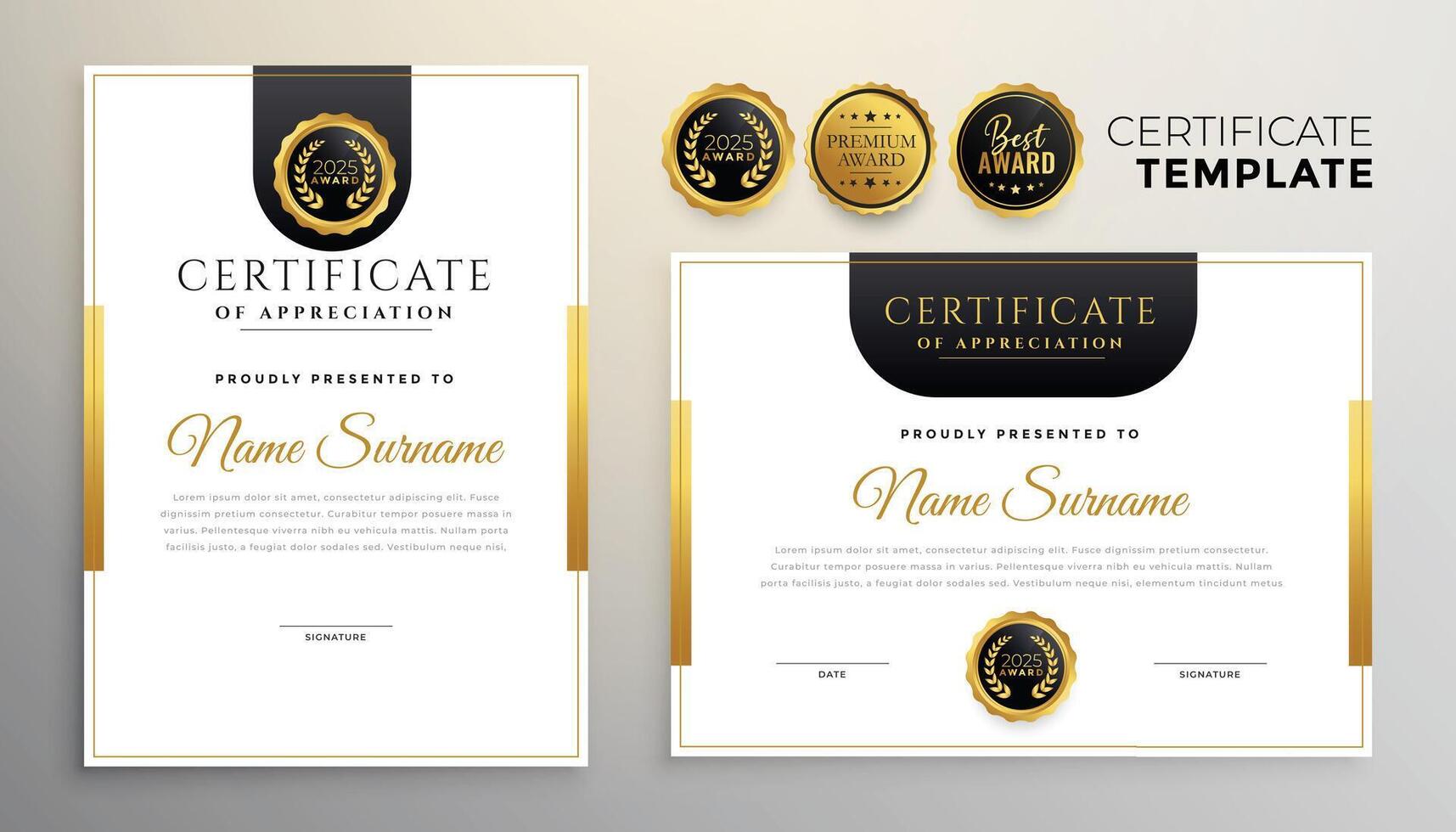 elegant certificaat van waardering modern sjabloon reeks van twee vector