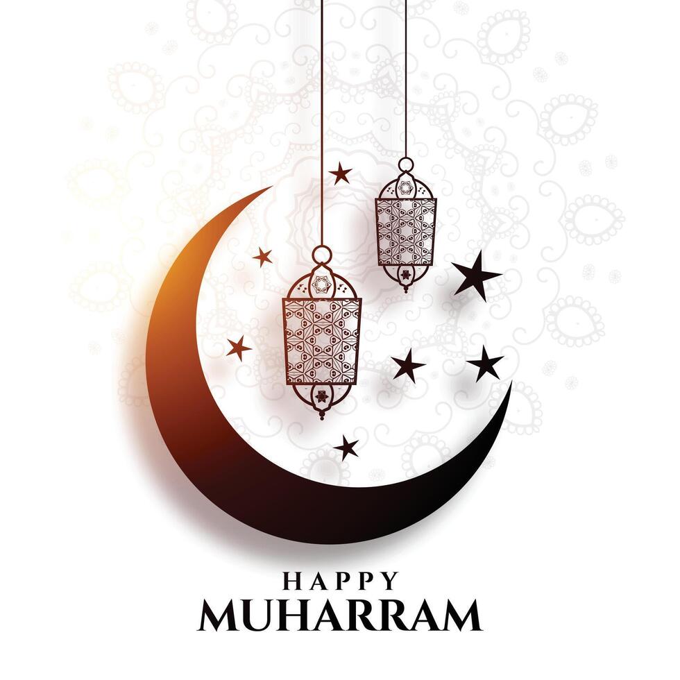 Muharram festival achtergrond met maan en lampen vector