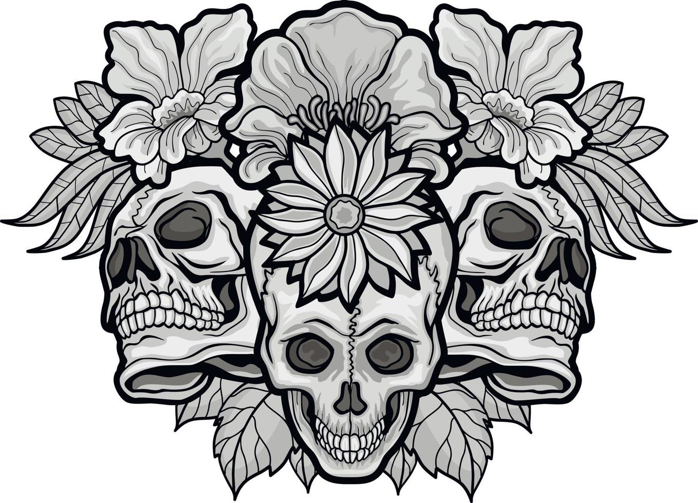 gotisch bord met schedel en bloemen, grunge vintage design t-shirts vector