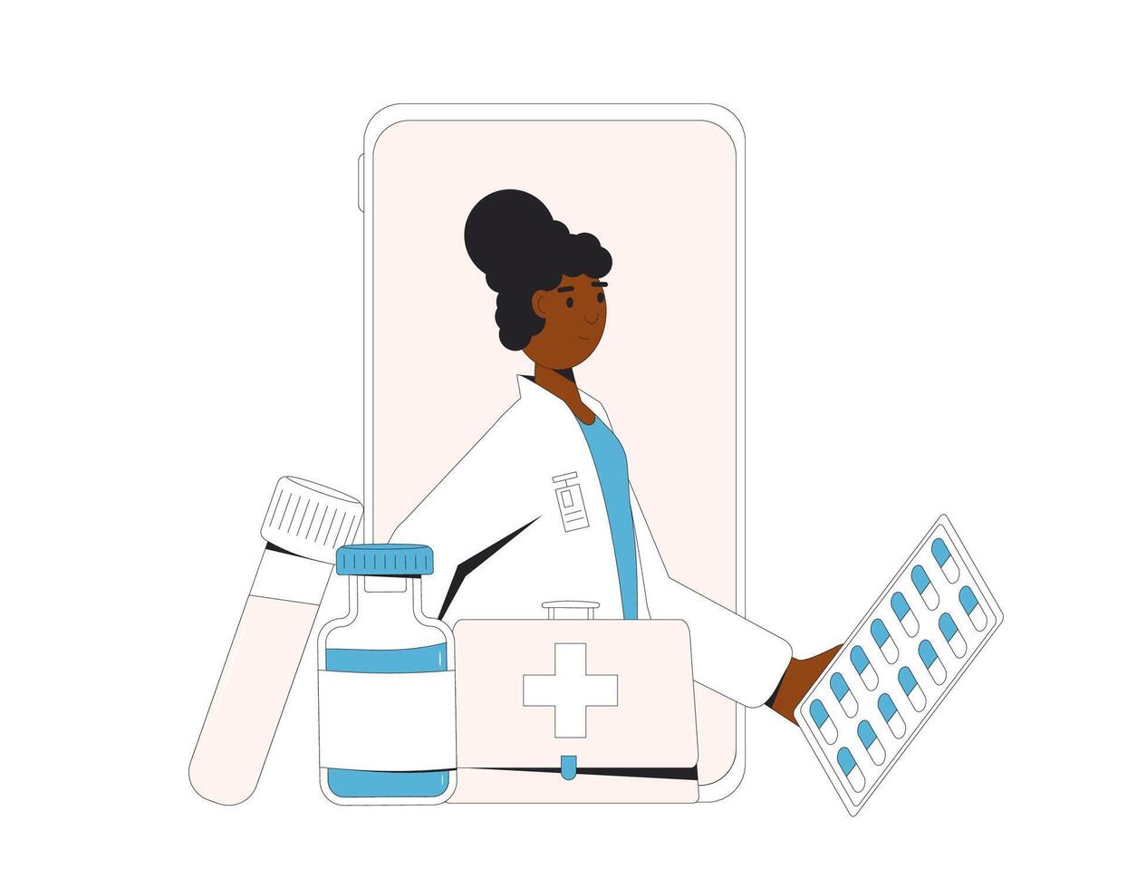 online medisch overleg. telegeneeskunde. vrouw dokter ver weg adviseren. Gezondheid zorg door internetten. gezondheidszorg Diensten. vector illustratie.