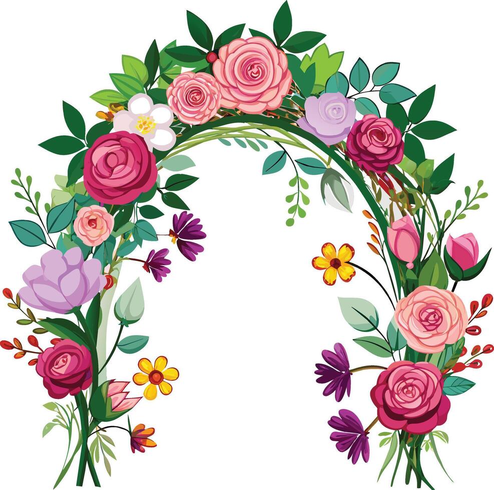 mooi bruiloft boog met bloemen bladeren en takken decor voor huwelijk ceremonie verjaardag partij vector