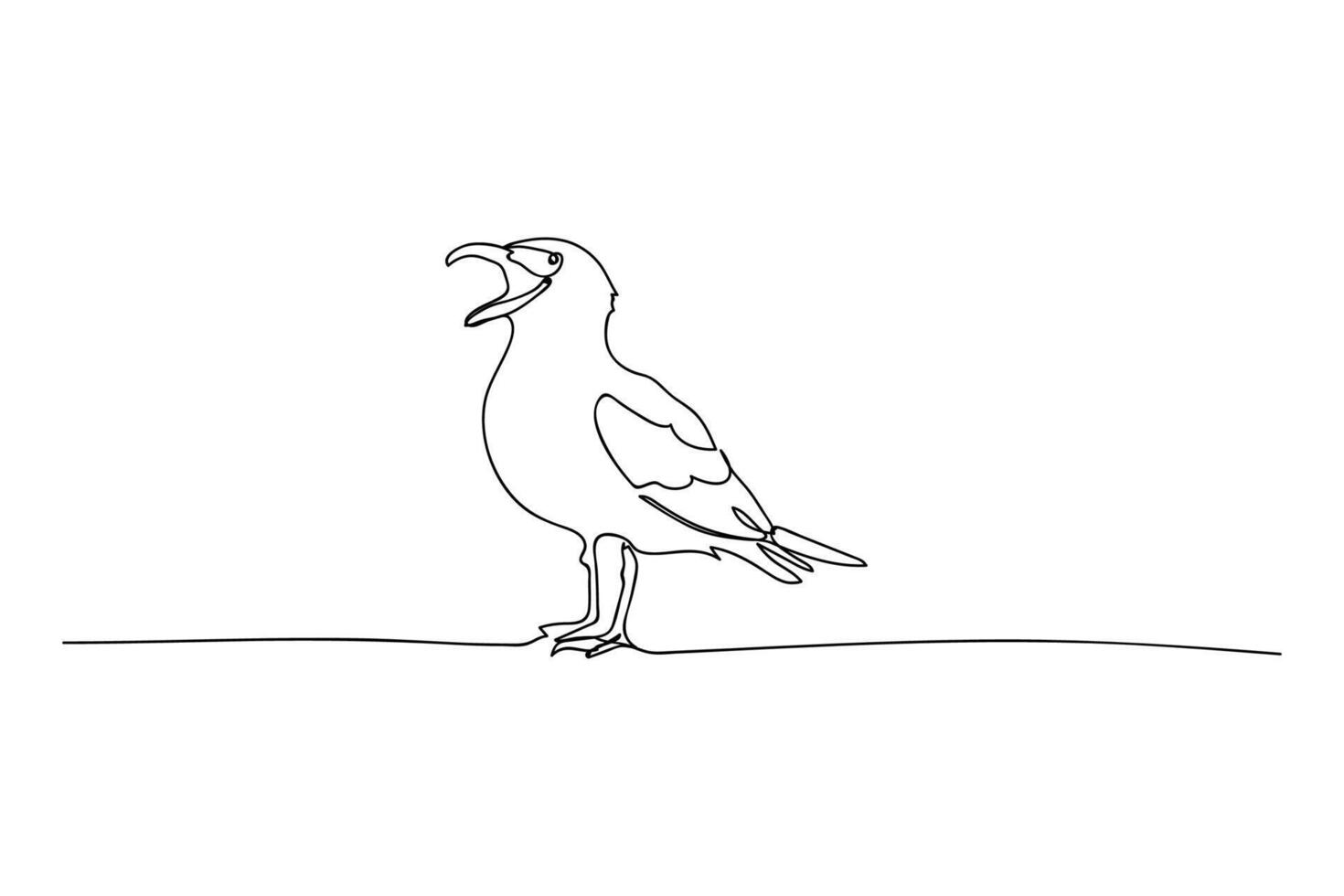 zeemeeuw vogel, zwart lijn tekening, een lijn schets Aan wit achtergrond vector