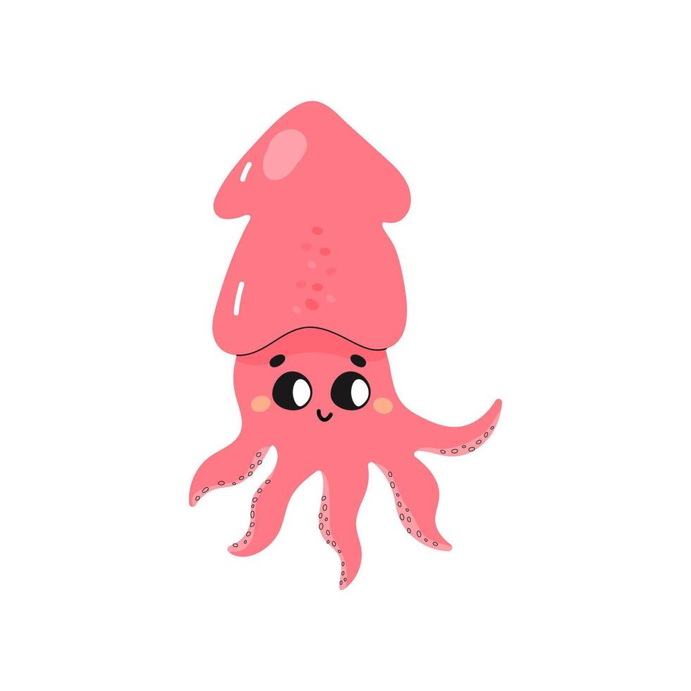 schattig inktvis, Octopus, inktvis, t-shirt afdrukken, kinderen poster, Aan wit achtergrond. onderwater- wereld met zeewier. vector