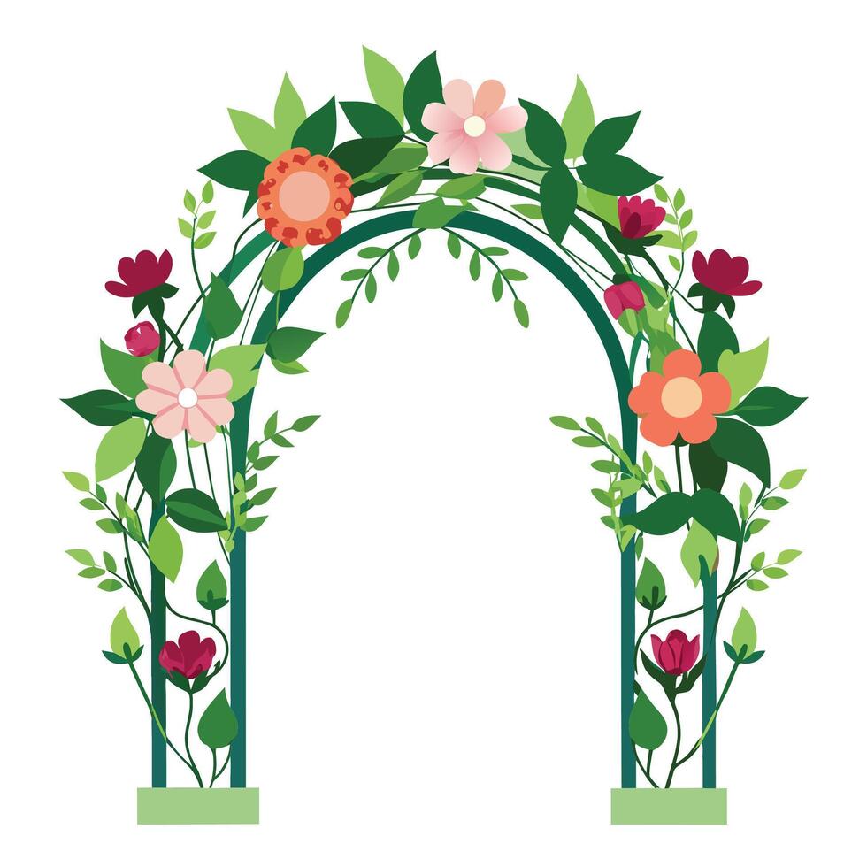 mooi bruiloft boog met bloemen bladeren en takken decor voor huwelijk ceremonie verjaardag partij vector