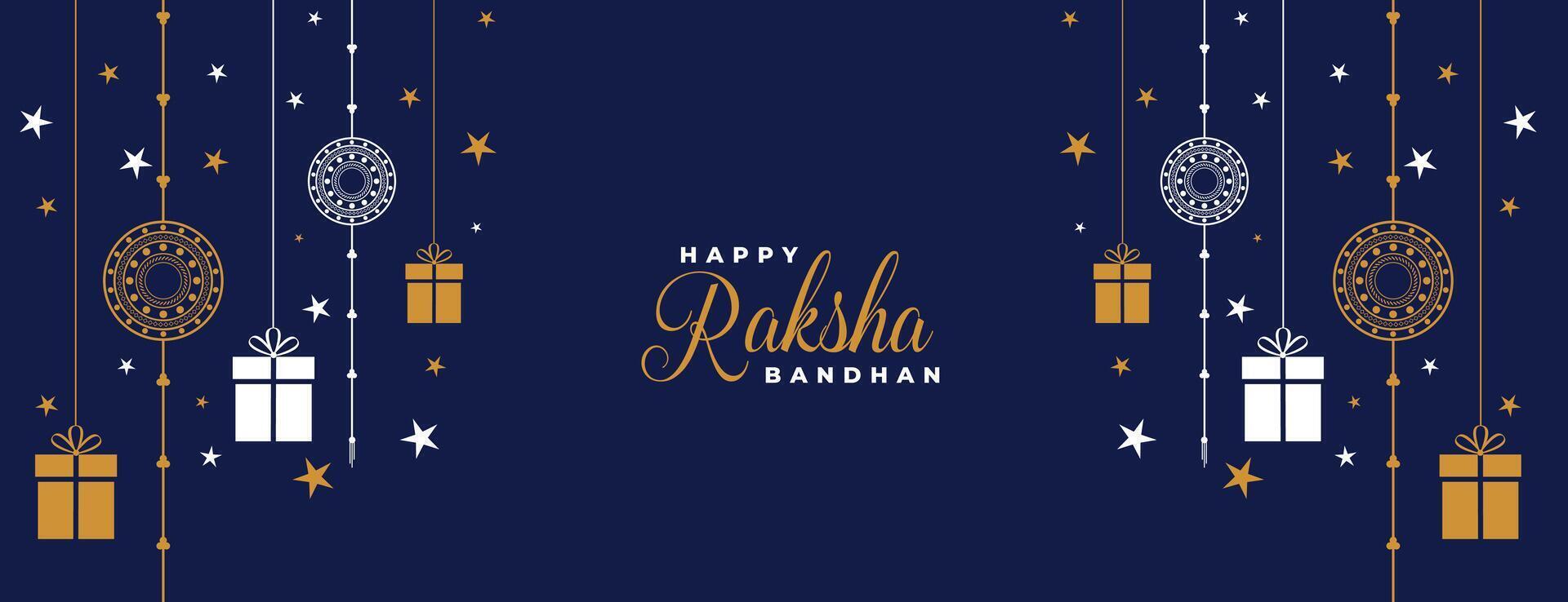 raksha bandhan blauw rakhi en cadeaus banier ontwerp vector