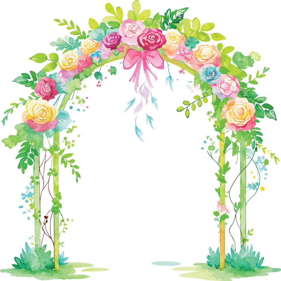 waterverf bruiloft boog met bloemen en doorbladert decoratie illustratie vector