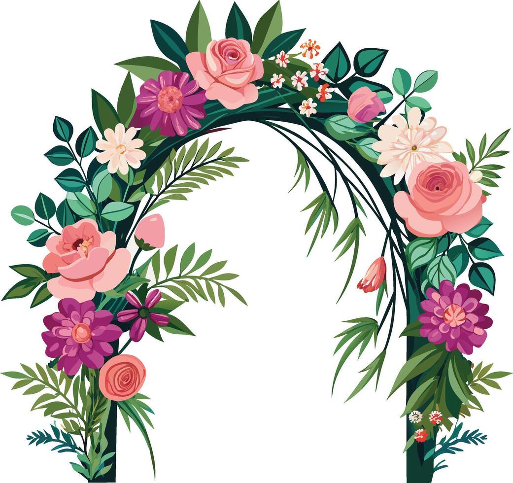 mooi bruiloft boog met bloemen bladeren en takken decor voor huwelijk ceremonie verjaardag partij vector