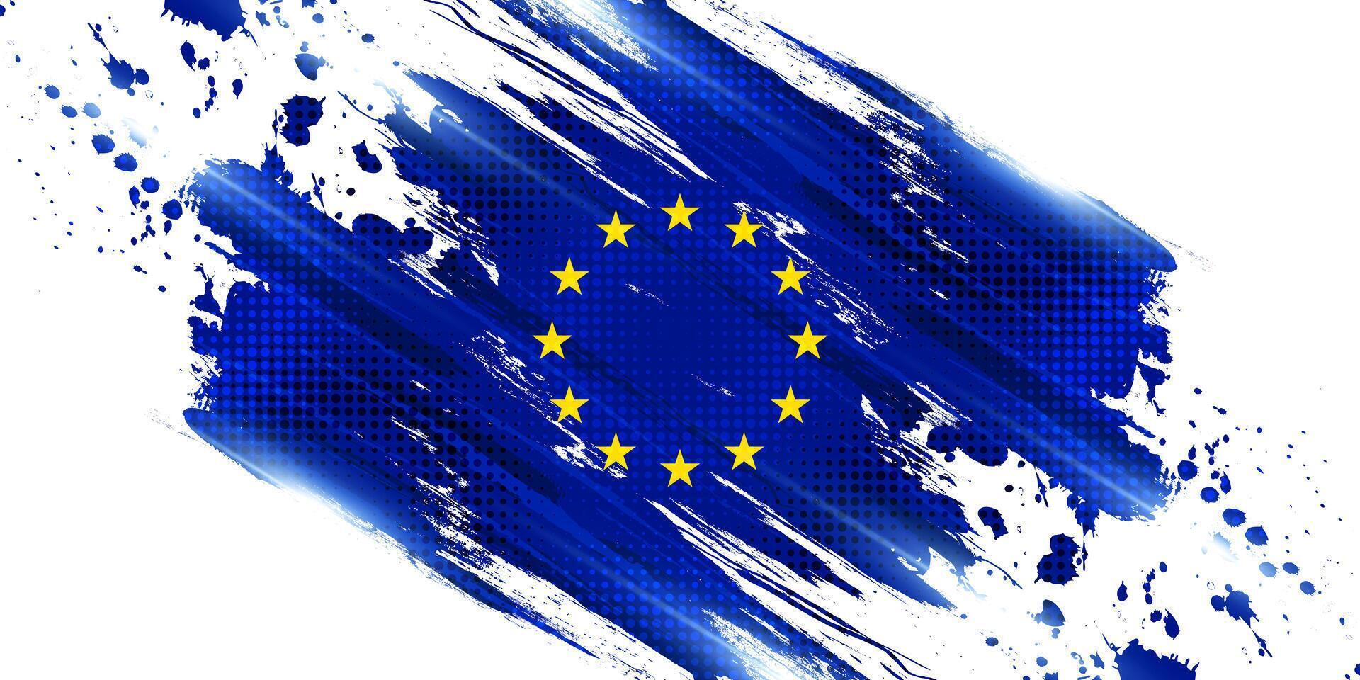 Europese unie vlag in borstel verf stijl met halftone effect. vlag van Europa met grunge concept vector