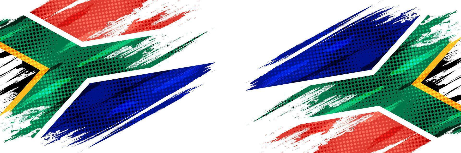 zuiden Afrika vlag met borstel verf stijl en halftone effect. zuiden Afrika vlag achtergrond met grunge concept vector