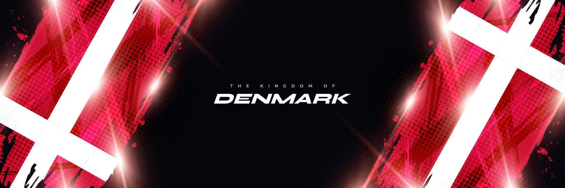 nationaal vlag van Denemarken in borstel verf stijl met halftone en gloeiend licht Effecten. Deens vlag achtergrond met grunge concept vector