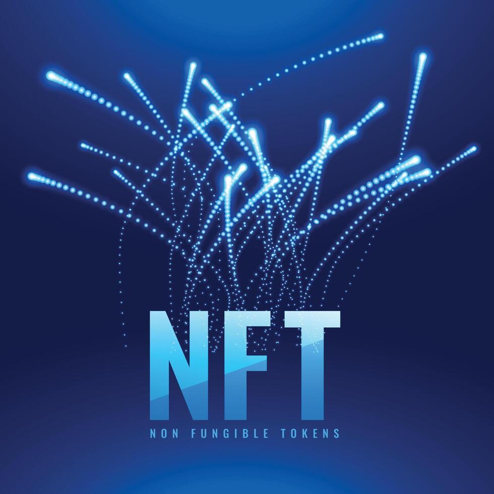 nft niet fungibel token concept met sprankelend licht trails vector