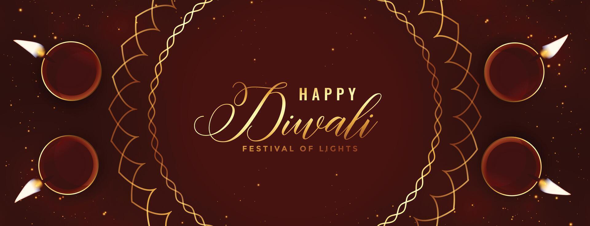 gelukkig diwali religieus banier met diya decoratie vector