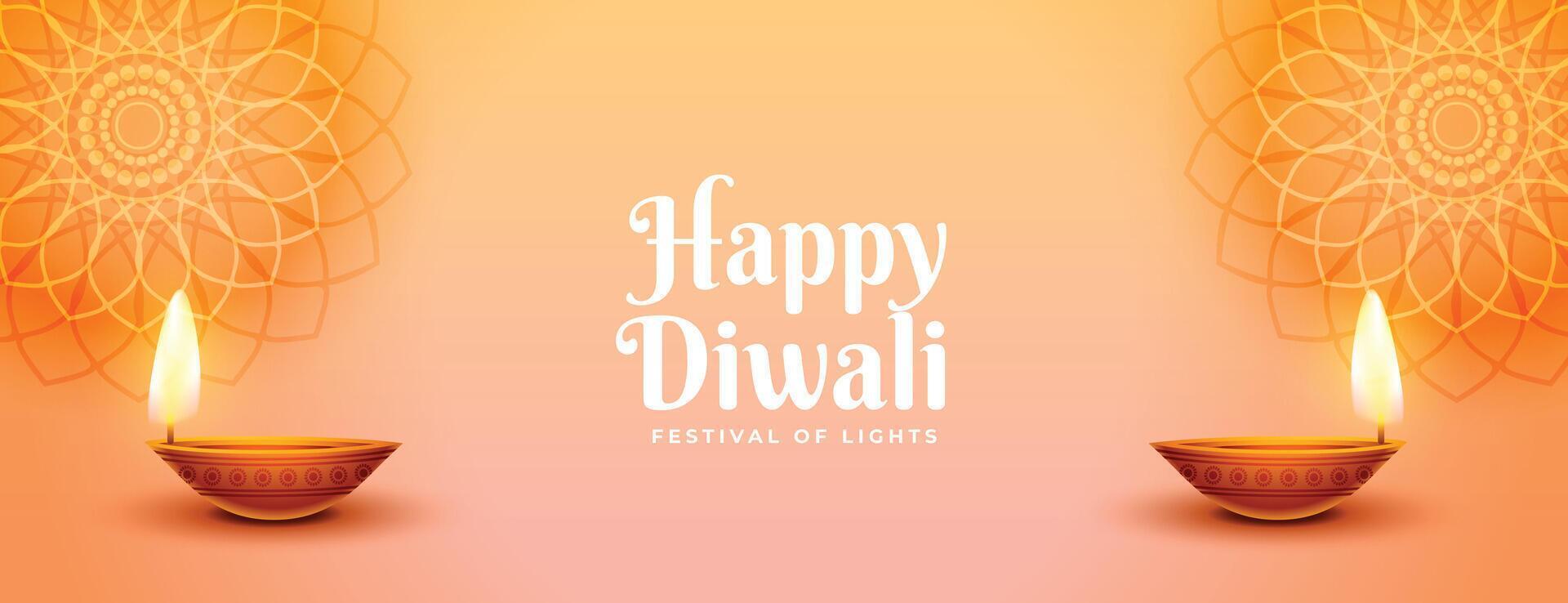 mooi hoor shubh diwali viering banier met realistisch diya ontwerp vector