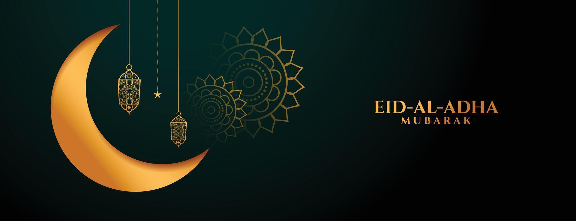 Islamitisch eid al adha traditioneel festival gouden banier ontwerp vector