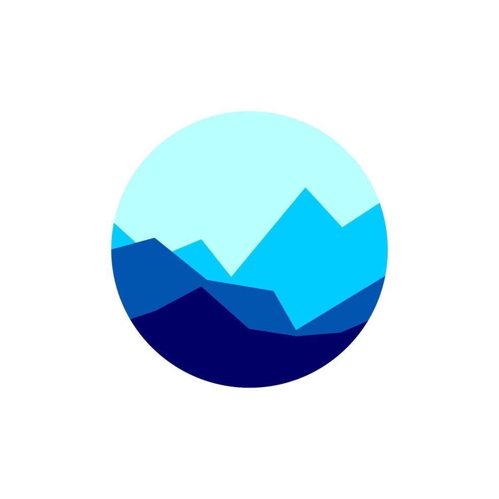 blauw berg logo vlak ontwerp vector. cirkel logo illustratie geïsoleerd wit achtergrond vector