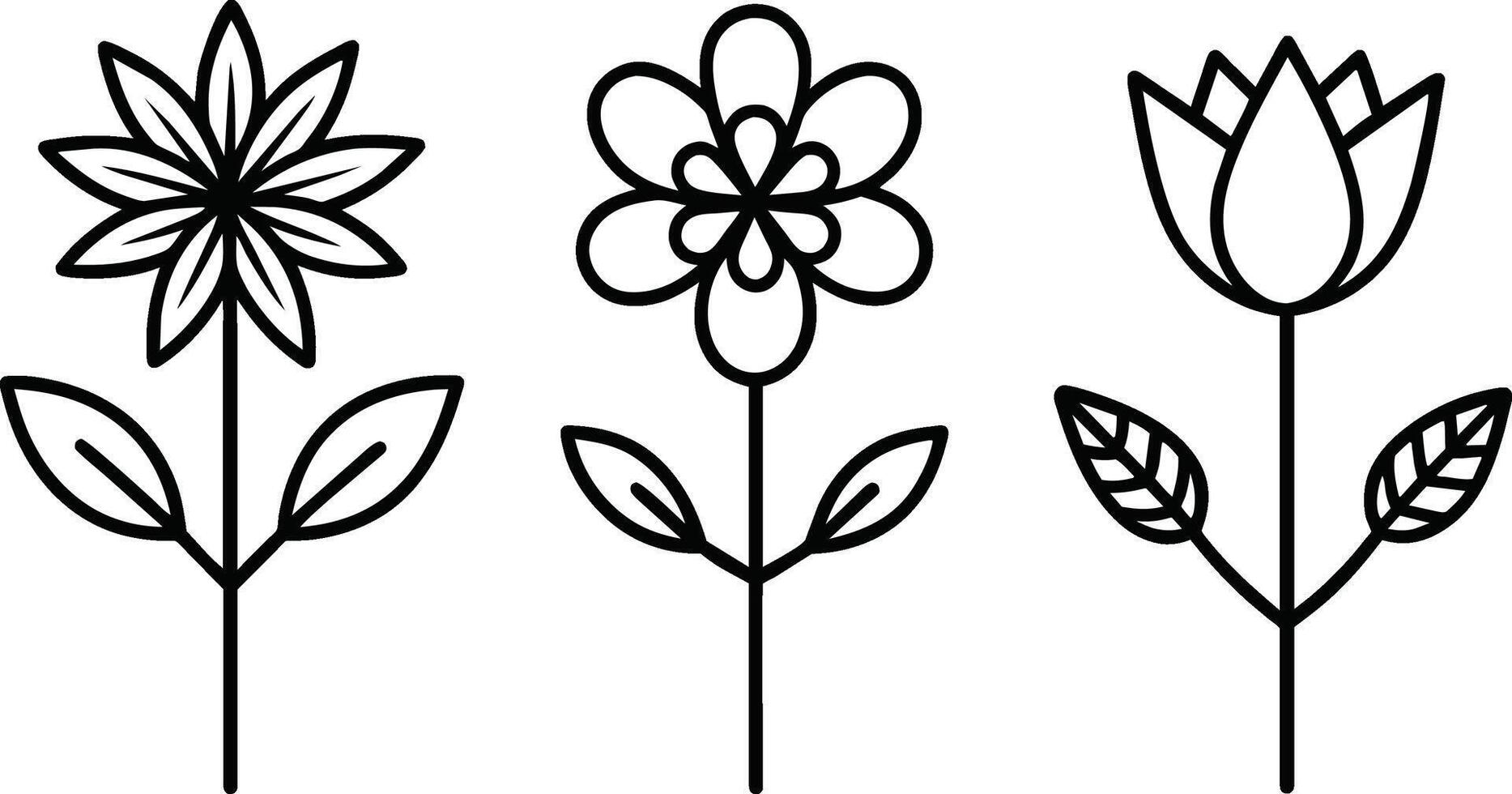 reeks van zwart gemakkelijk lijn kunst van bloem pictogrammen verzameling Aan wit achtergrond vector