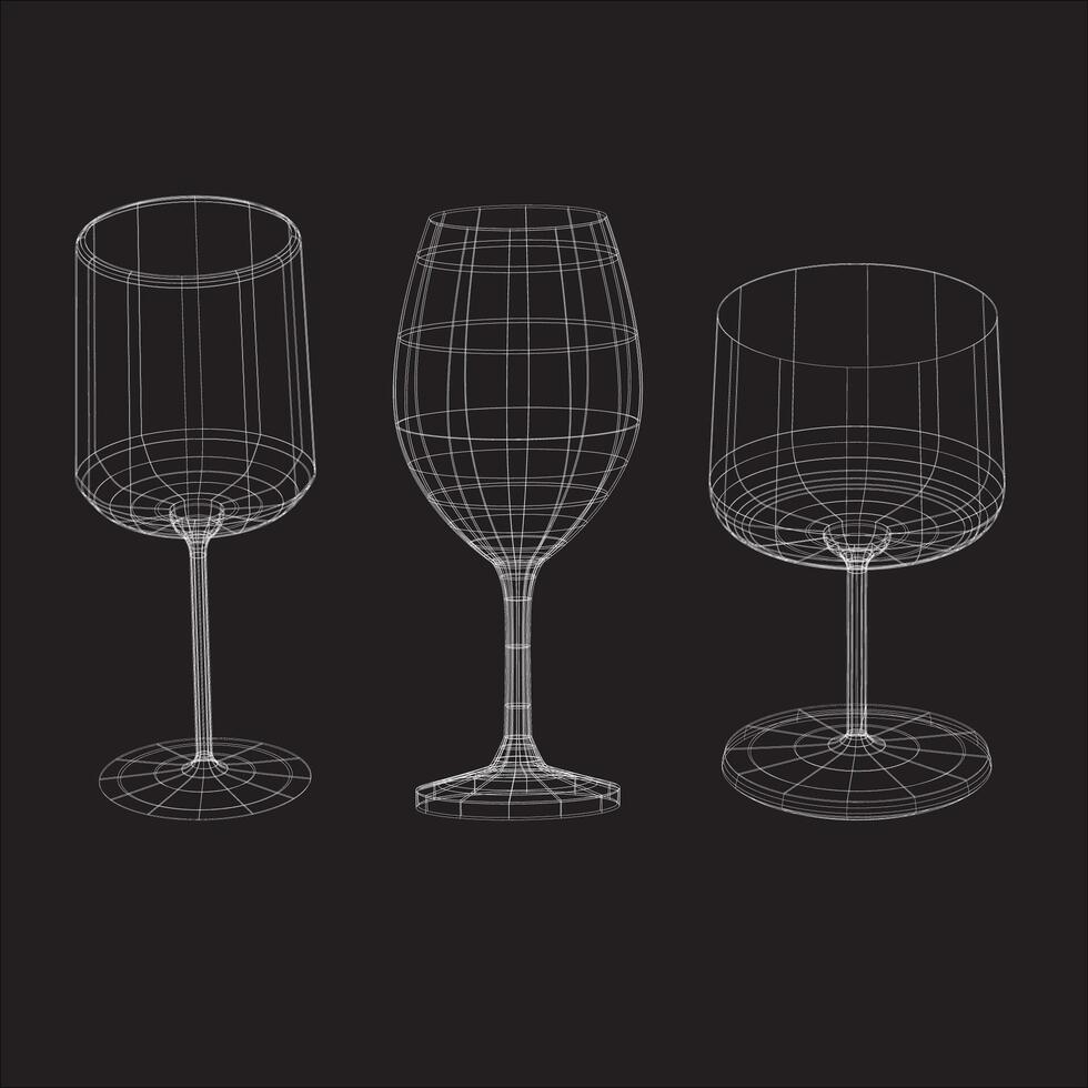 wireframe stijl wijn bril set.vector illustratie Aan zwart achtergrond. wireframe stijl wijn glas set. vector illustratie Aan een zwart background.3d wireframe tekening van bril