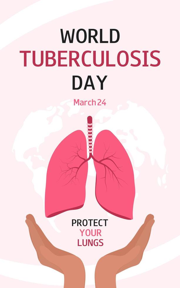 wereld tuberculose dag. verticaal banier met illustratie van longen en handen. maart 24. geneeskunde poster, folder, presentatie, campagne. vector