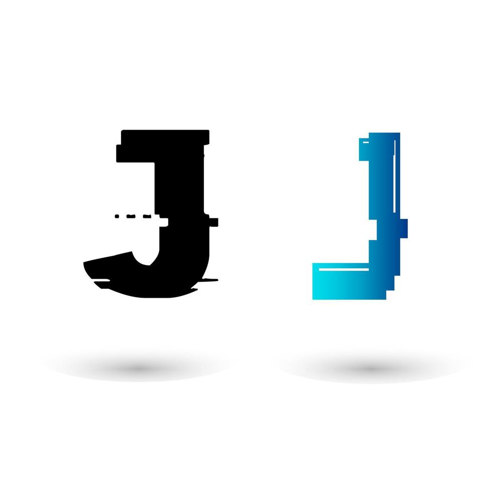 creatief glitch letter j-ontwerp vector