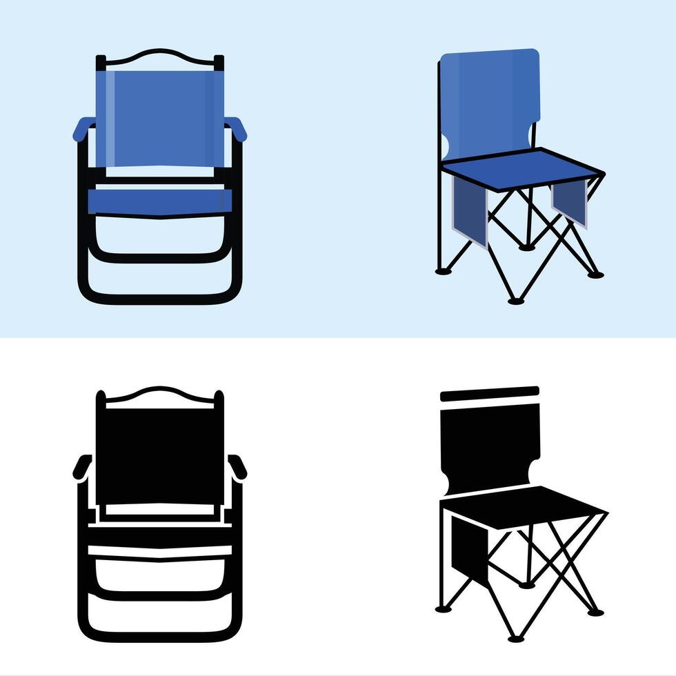 camping stoel illustraties vector klem kunst met elementen, reis comfortabel visvangst stoel geïsoleerd. comfort stoel tekenfilm ontwerp
