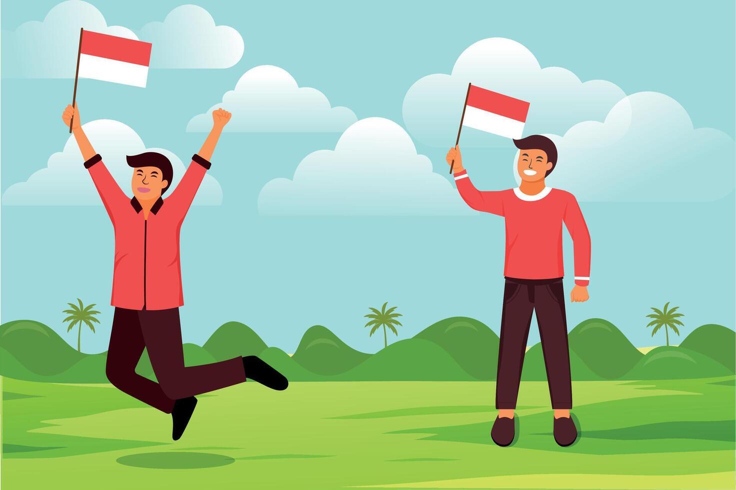 Indonesisch onafhankelijkheid vieringen dag illustratie vector banier en post ontwerp, vieringen dag klem kunst set. Indonesisch vrijheid onafhankelijkheid patriottisme sjabloon.