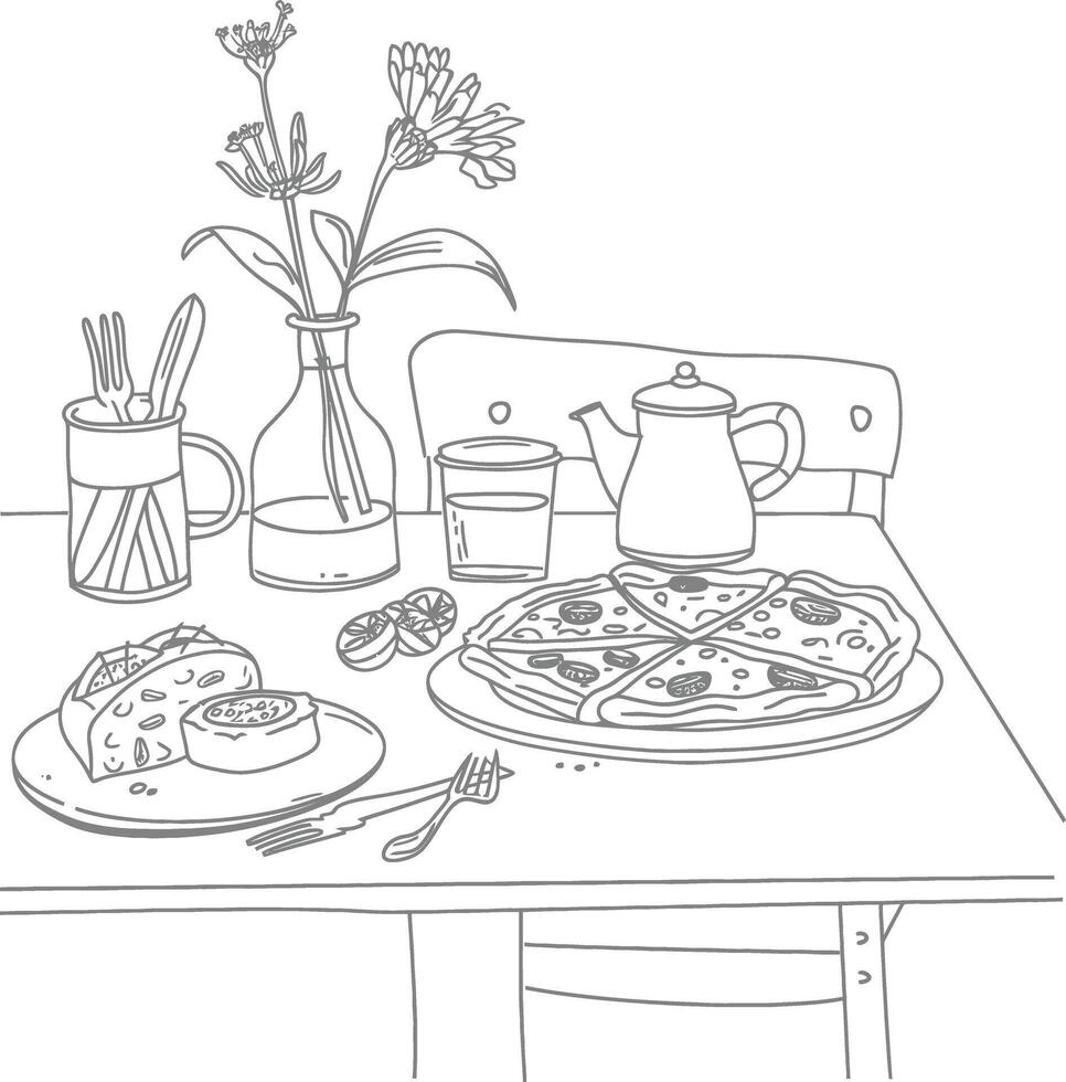 ai gegenereerd ontbijt menu klaar naar eten gemakkelijk schets illustratie minimalistische lijn kunst vector
