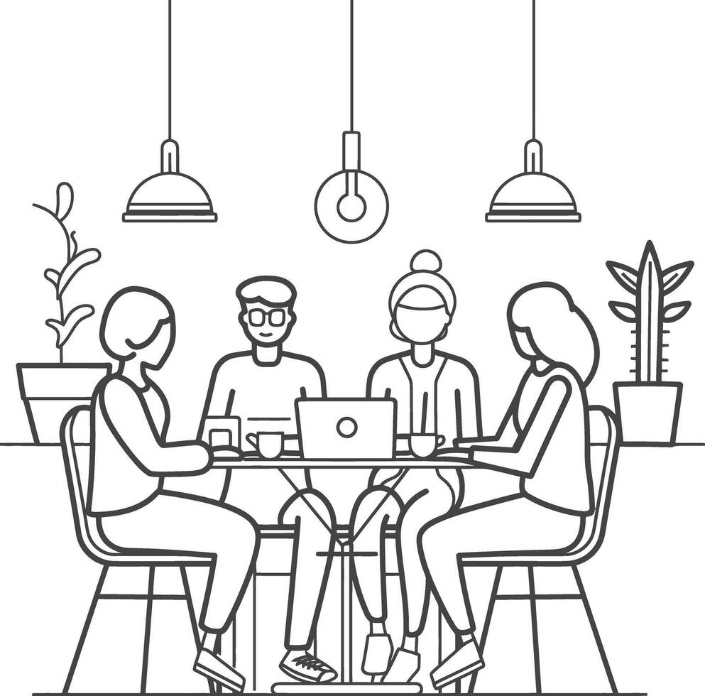 ai gegenereerd schets illustratie voor positief werkplaats cultuur voor bedrijf medewerkers samenspel vector