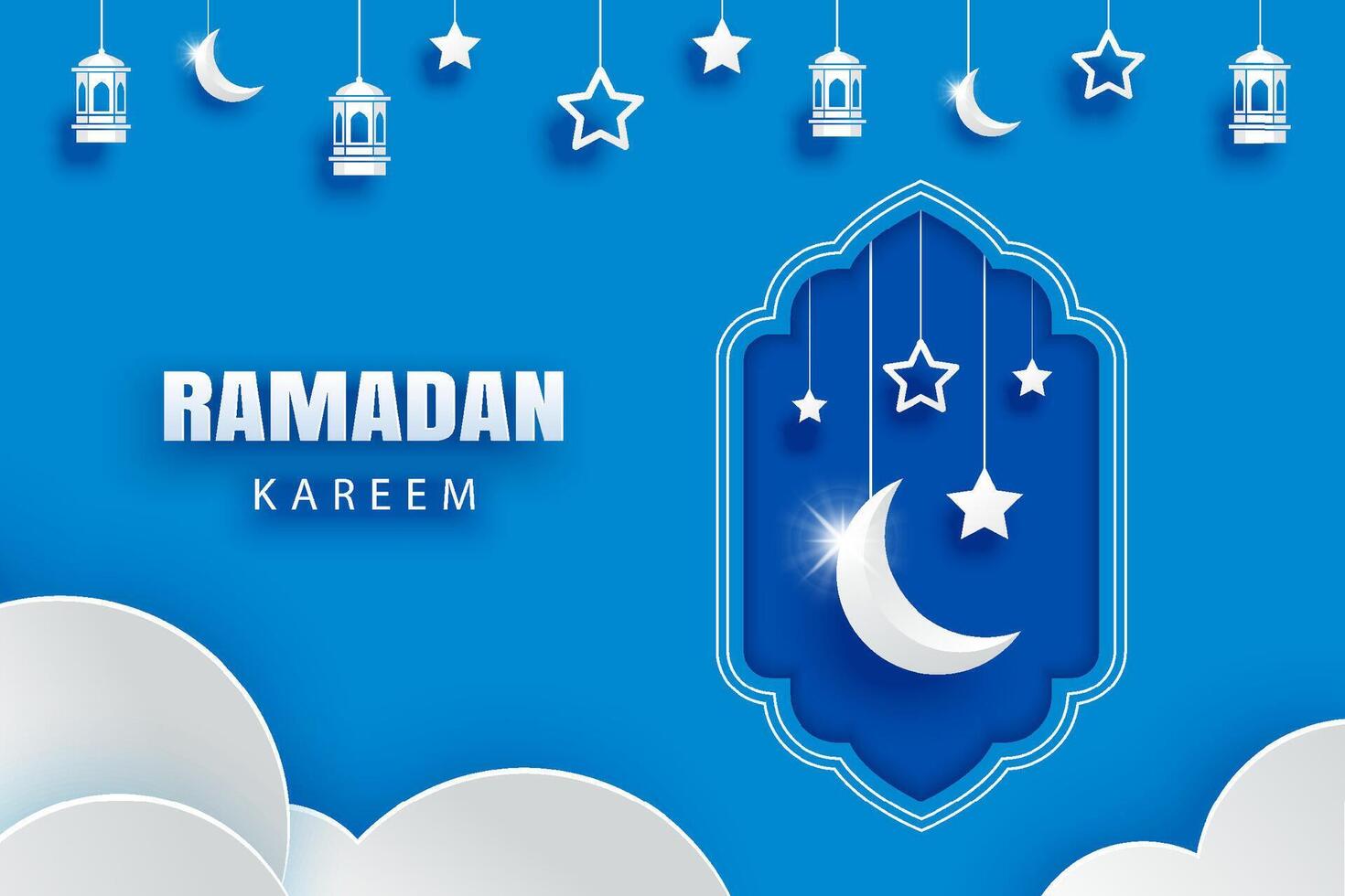 Ramadan kareem groet kaart achtergrond. eid mubarak papier kunst banier illustratie ontwerp. vector