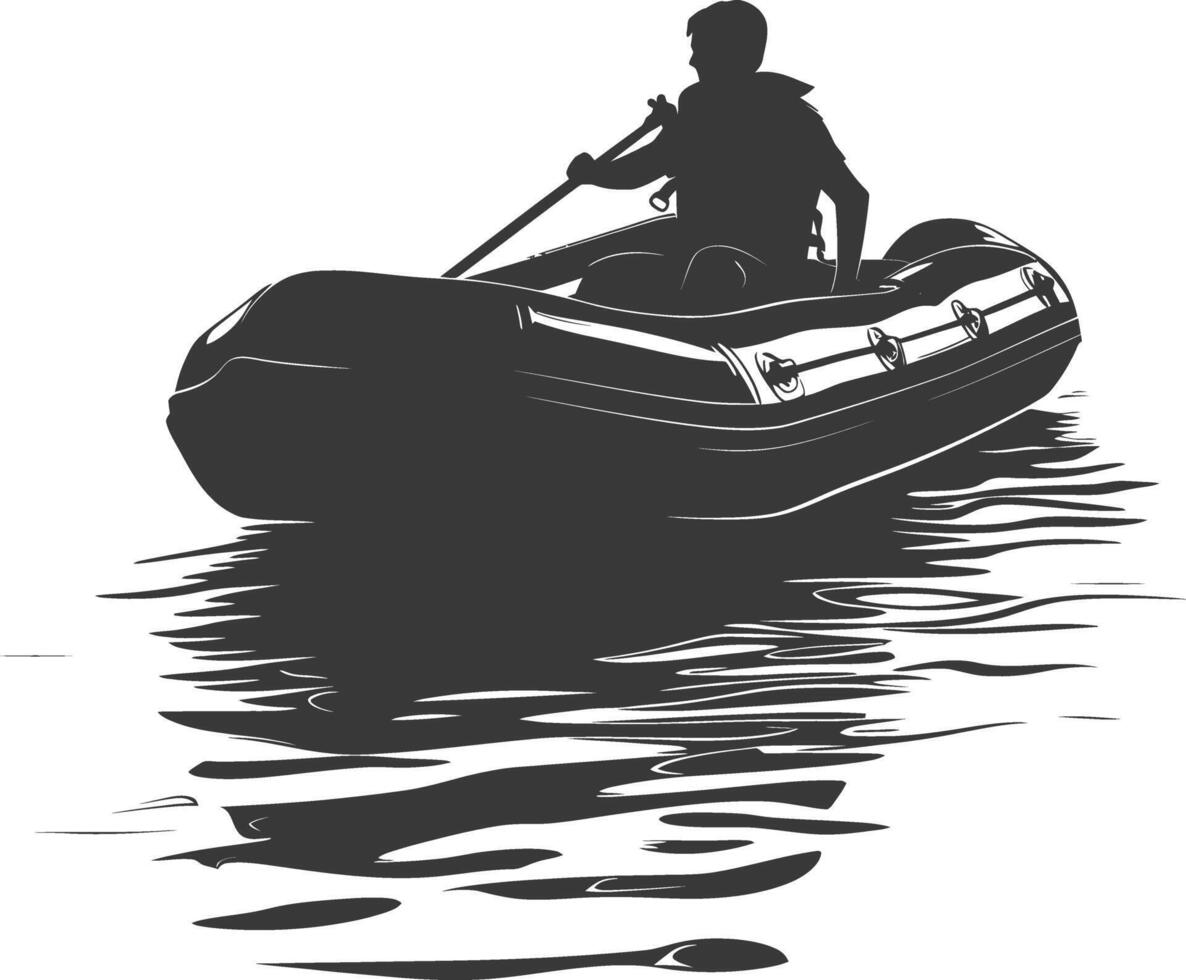 ai gegenereerd silhouet een Mens het rijden opblaasbaar boot de boot is op reis zwart kleur enkel en alleen vector