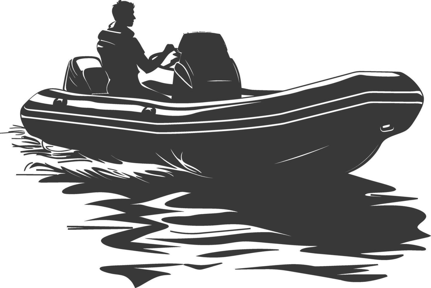 ai gegenereerd silhouet een Mens het rijden opblaasbaar boot de boot is op reis zwart kleur enkel en alleen vector