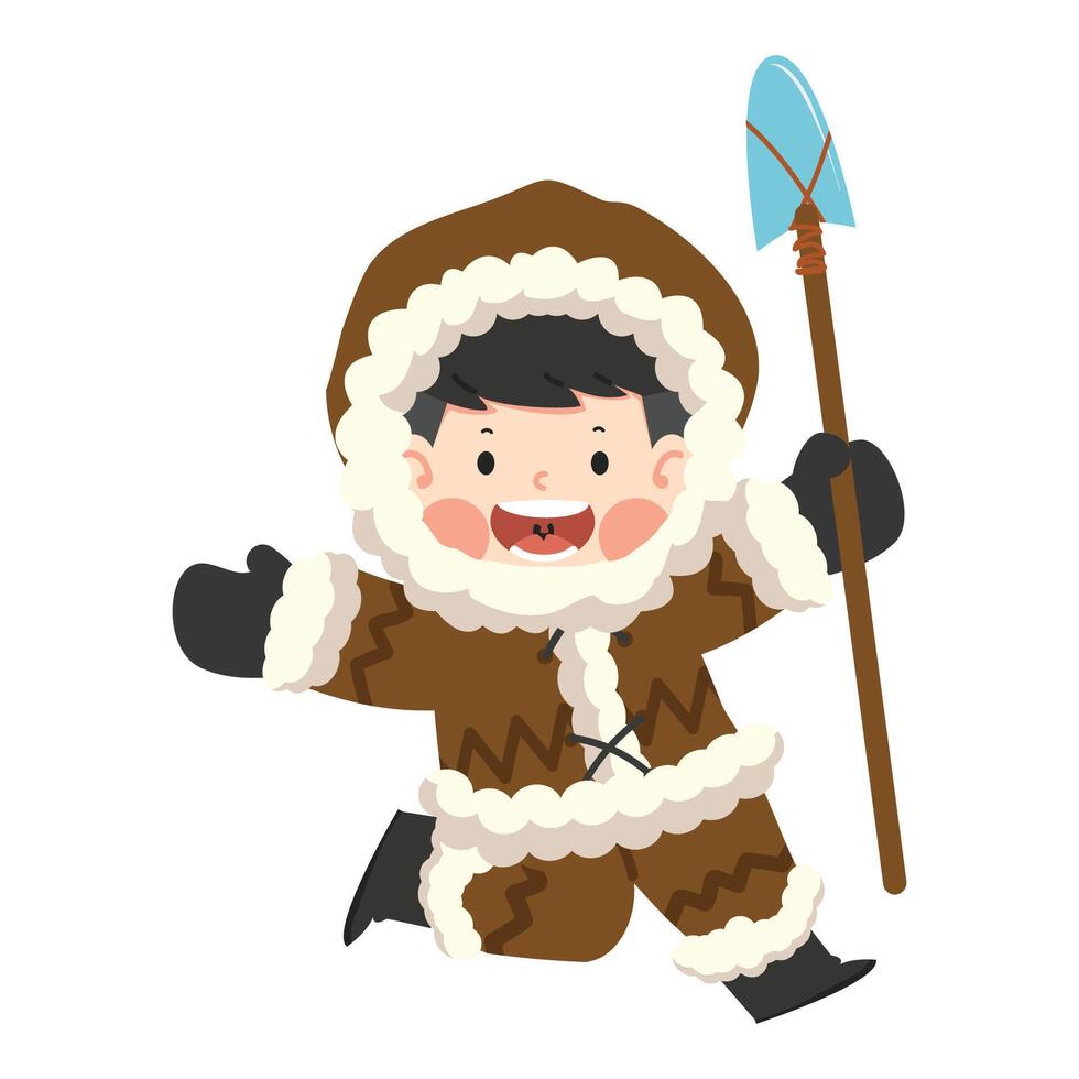 cartoon eskimo jongen met een speer vector