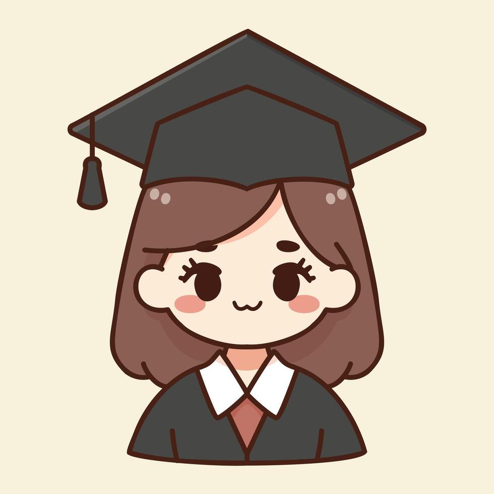 gelukkig schattig meisje kawaii in diploma uitreiking japon en pet Bij diploma uitreiking ceremonie tekenfilm karakter vector