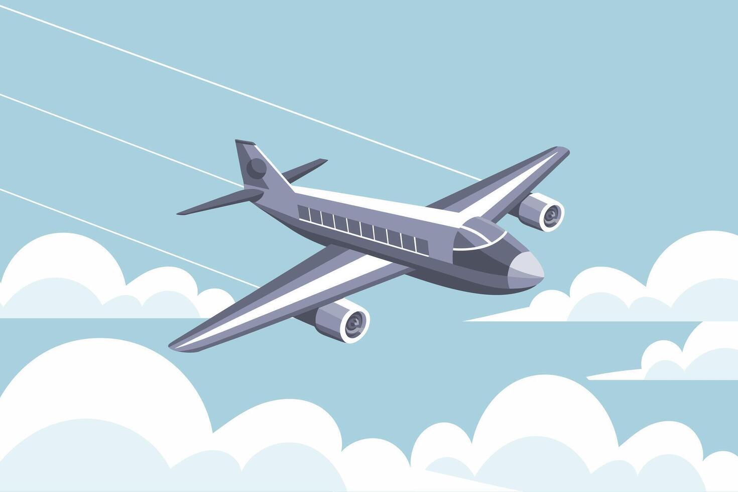 de vlak vliegt in de lucht tussen de wolken. tijd voor reizen en vakantie. illustratie, vector