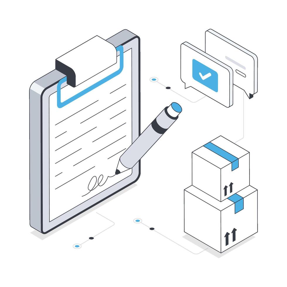 handtekening na nemen pakket isometrische voorraad illustratie. eps 10 het dossier voorraad illustratie. vector
