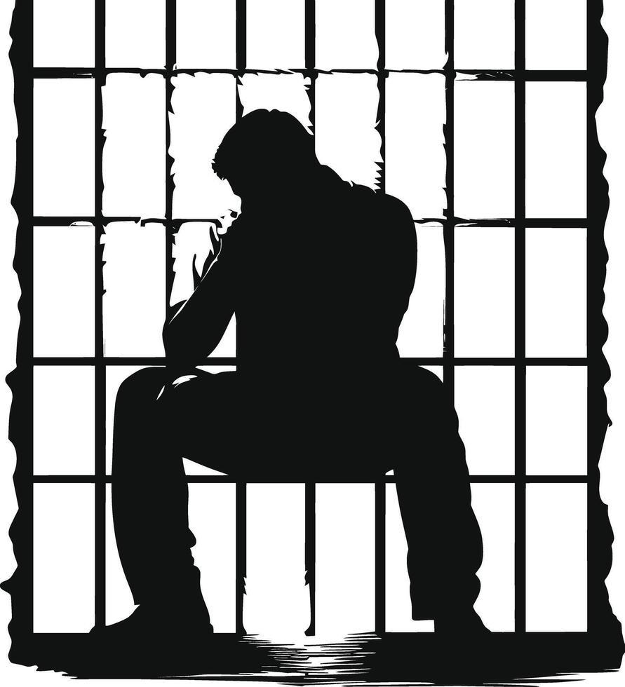 ai gegenereerd silhouet gevangene in gevangenis zwart kleur enkel en alleen vol lichaam vector